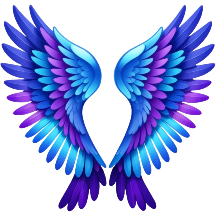 crystal angel wings with black feather tips, accented with purples and blue, emoji style emoji