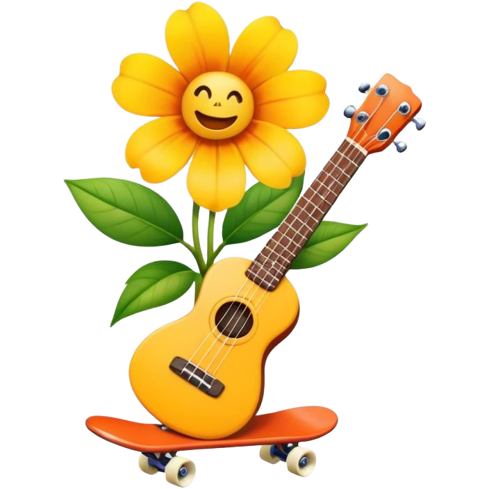A skateboarding flower with an ukulele in its hand emoji