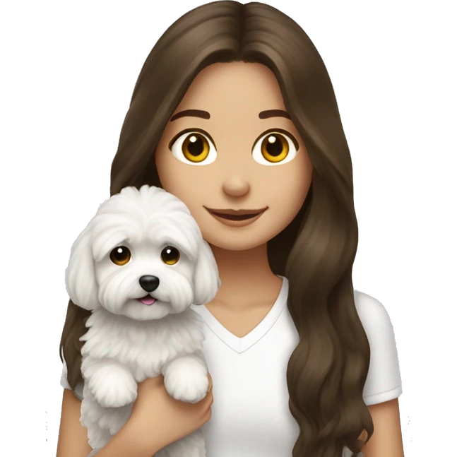 Brunette long haired girl with white maltipoo emoji