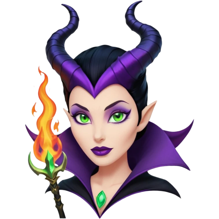 Poster-style sticker, pastel red background. In the center: Maleficent cartoon-style character with fiery aura. On top: ARIES in bold. Below in cursive: ‘The Fire Queen’. At the bottom: ‘Brave, fierce, always leading.’ ✨🔥👑 emoji