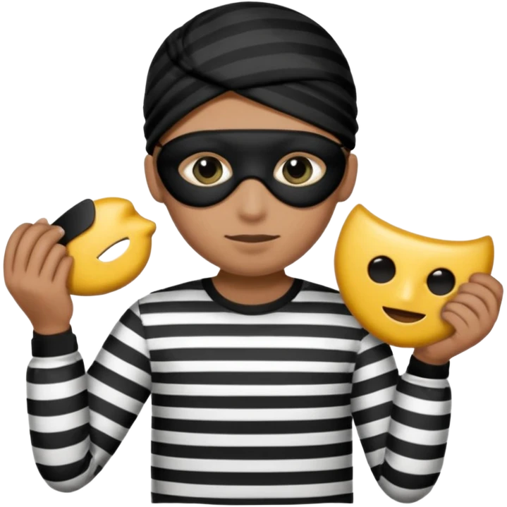 Thief emoji with striped black and white shirt eyemask and thief stuff emoji