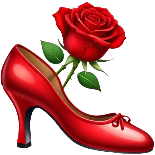 Icon for Ballroom Dancing: a pair of ballroom dance shoes, a rose, a dance floor, and a shining spotlight. The icon should represent the elegance and atmosphere of ballroom dancing, focusing on the tools and setting of the dance. Transparent background. emoji