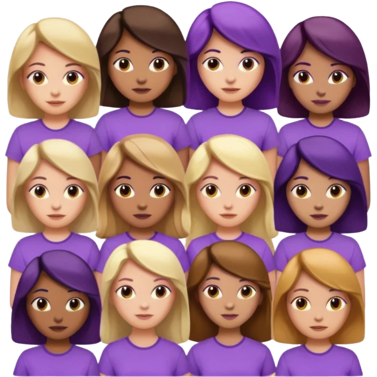 women with various hair types and skin tones, purple shirt emoji