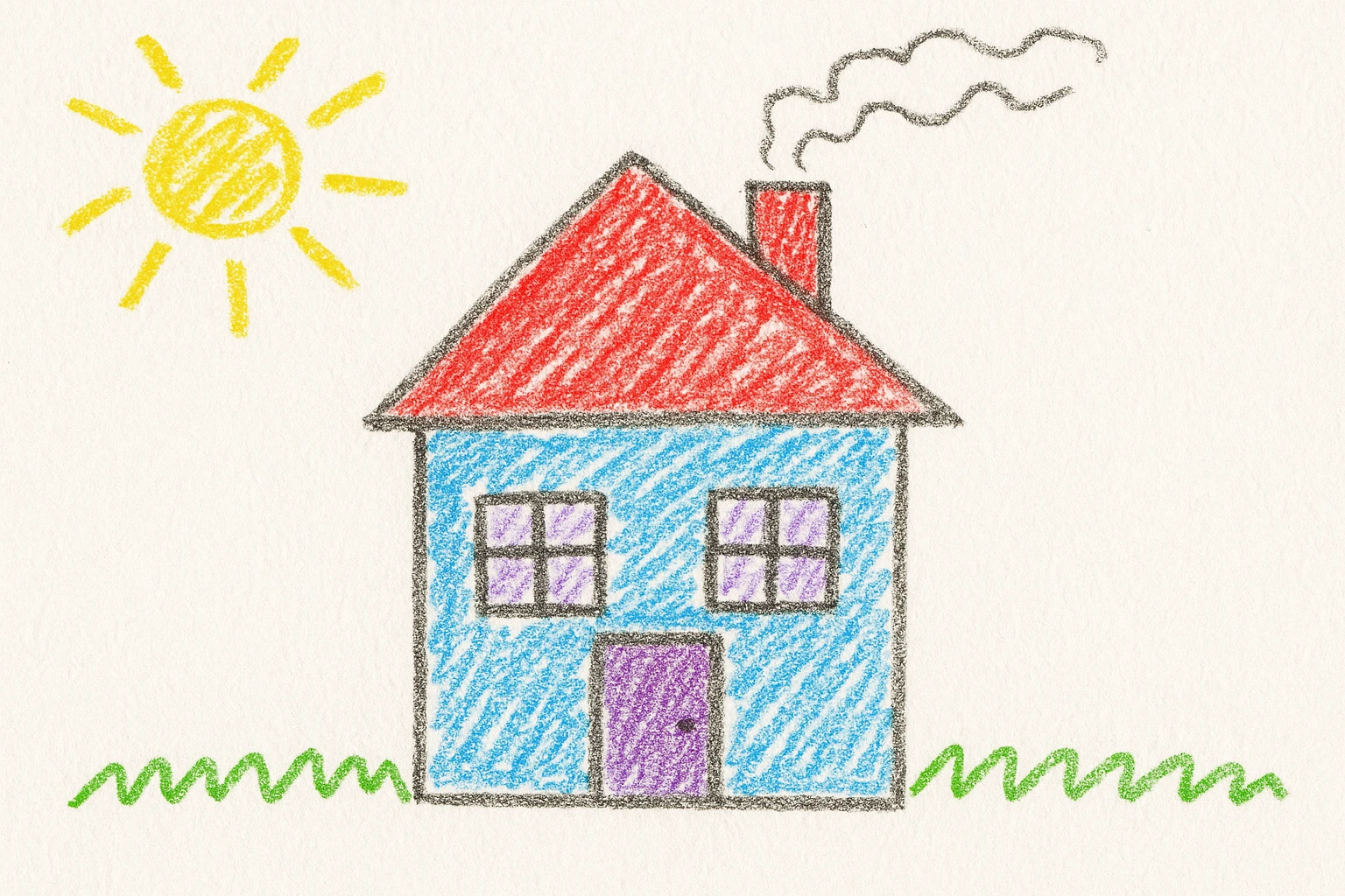 a simple house with a chimney and smoke, children's doodle style emoji