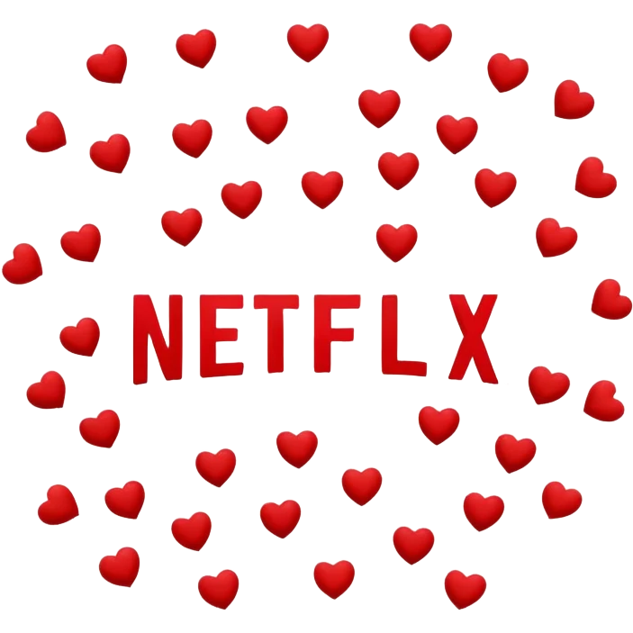 Netflix logo surrounded by little red hearts with suggestive and sensual attitude. emoji