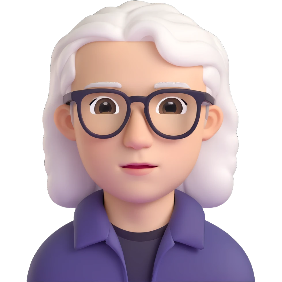 22-year-old white man with fair skin, white hair, and black glasses emoji