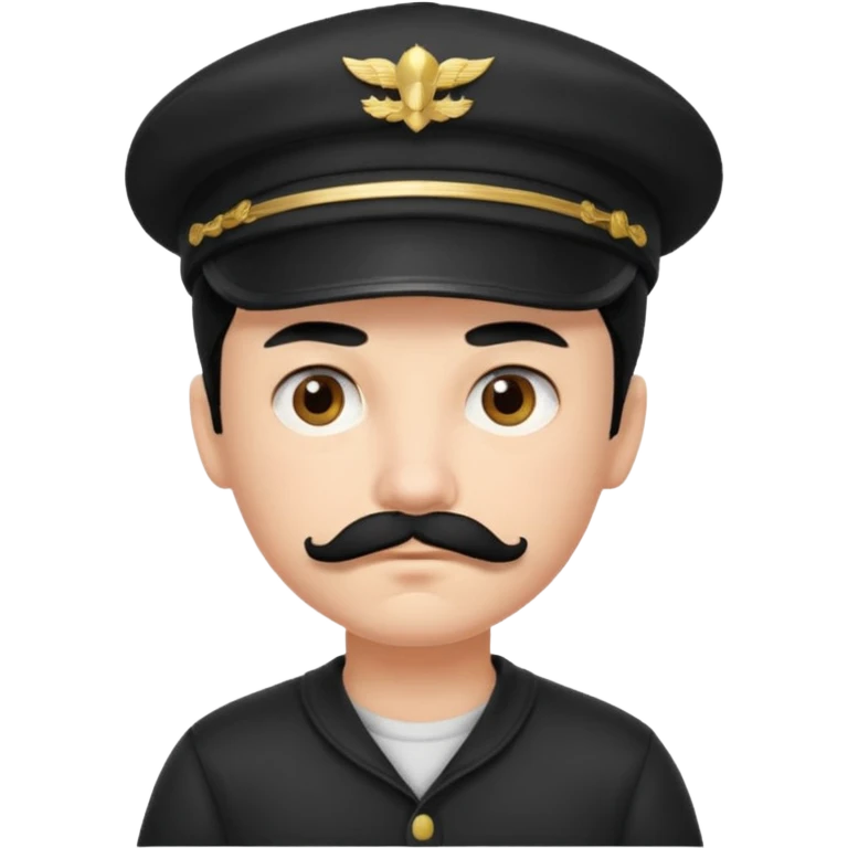 Gere um menino de cabelos preto e boné pro lado com feição séria e bigode emoji
