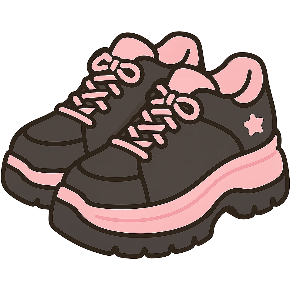 BLACKPINK-inspired gothic shoes, no hearts, black and pink, cute and stylish, kawaii style, chunky sneakers with star accents emoji