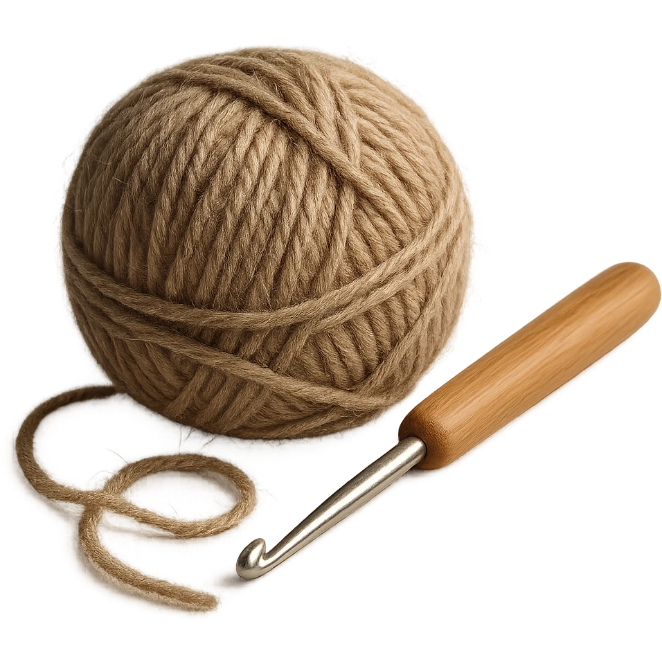 realistic crochet hook with a ball of yarn, natural lighting emoji