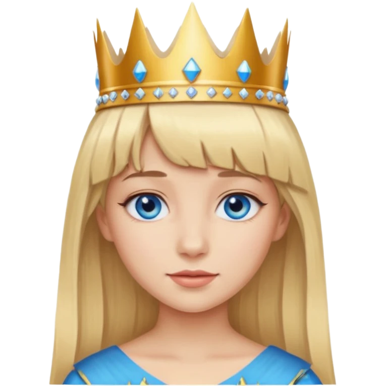 simple Blonde girl with bangs and blue eyes, and a simple crown emoji