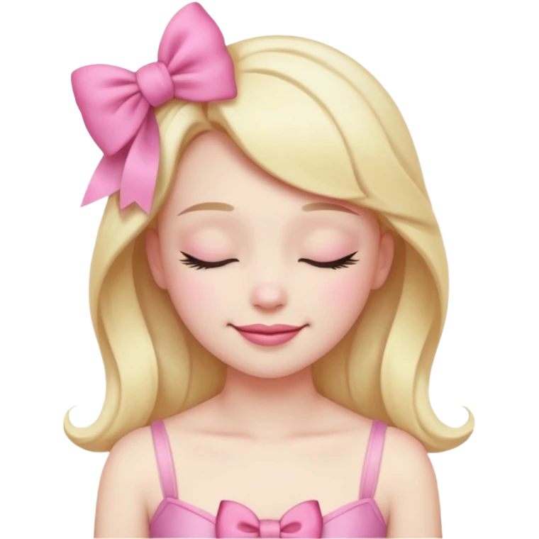 emoji coquette with a pink bow, closed eyes, confident smile, soft aesthetic



 emoji