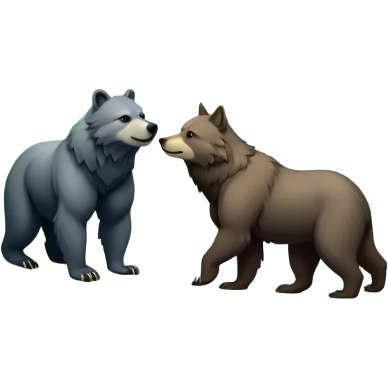 Close-up Collage of a bear and a wolf in a beautiful forest, surrounded by tall trees, green foliage, and a serene river. The animals are in their natural habitat, showcasing strength and majesty. A vibrant and peaceful wilderness scene with a transparent background. emoji