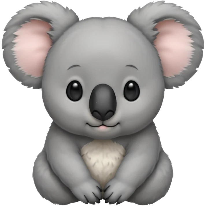 Head of a grey koala, round face, big fluffy ears, large black nose, front-facing, cute and simple style emoji