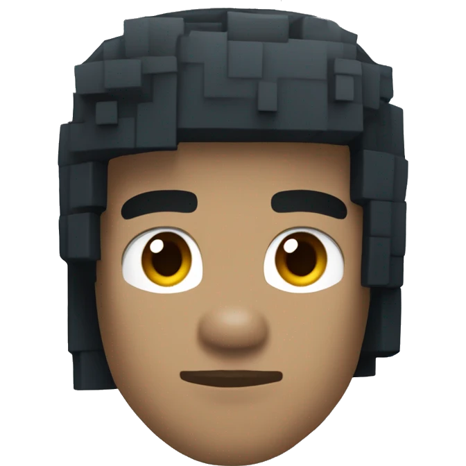 Create an emoji based on a Minecraft skin with messy black hair, a blue hoodie, and a gray sweatshirt underneath. Make sure the design is clear and visible at a small size. emoji