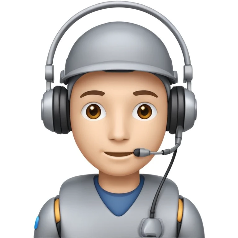 friendly robot as a network engineer emoji profile picture, wearing a headset, holding a network cable, techy details, white background emoji