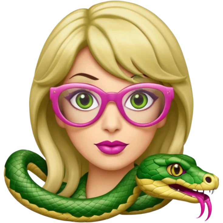 please create a snake with a bitchy evil face wearing a dark blonde wig and pink pointy nails and squared frame golden glasses emoji