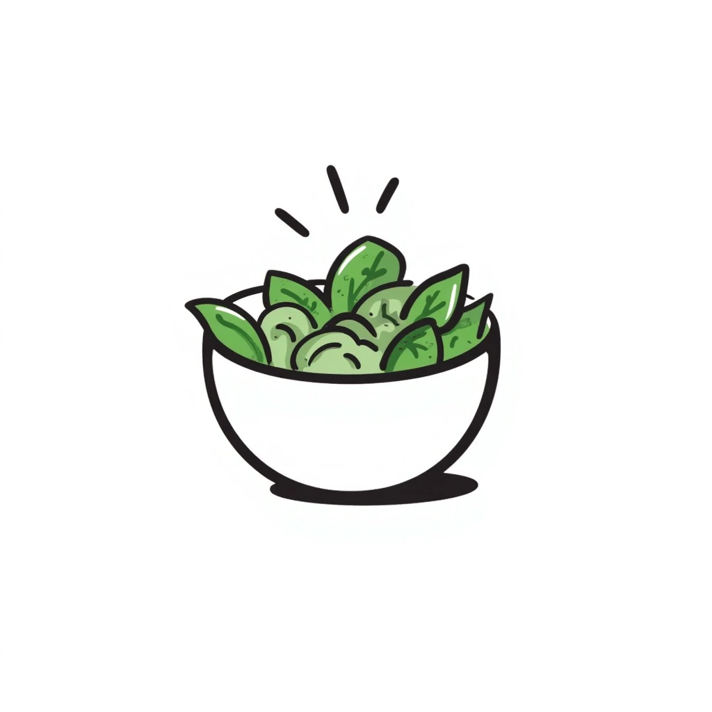 simple hand-drawn doodle of a salad bowl with leafy greens emoji