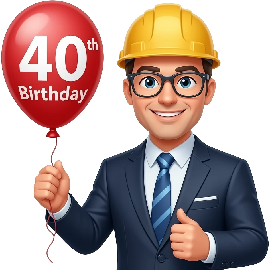 Sales manager in construction company, white, male, 40 birtday, balloon emoji