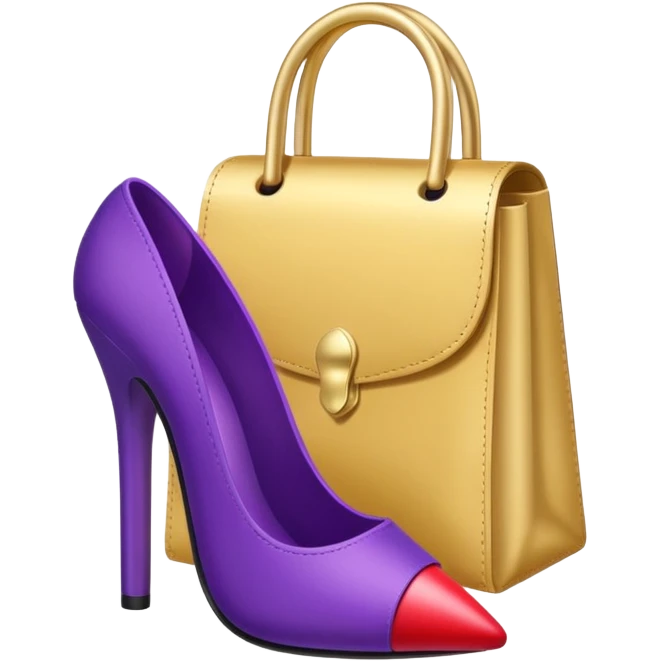 create a single emoji with royal purple heel, lipstick and golden bag emoji