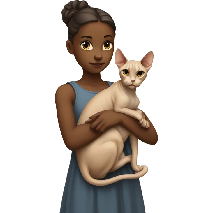 A girl holds a sphinx cat in her arms emoji