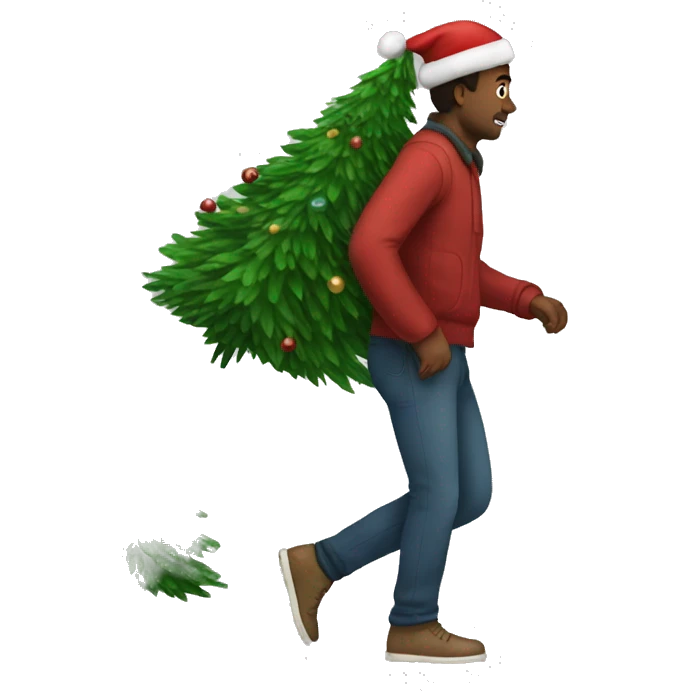 A man walking with a christmas tree on his back  emoji