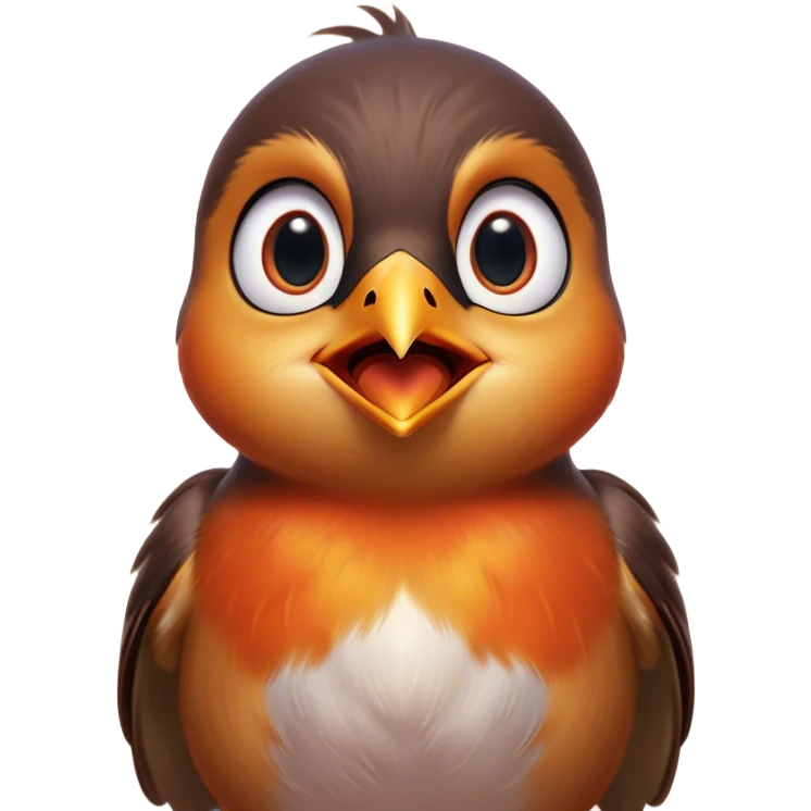 Cinematic Comical Robin Portrait Emoji, Head tilted dramatically with an exaggeratedly shocked expression, featuring a petite, vibrant form with wide, comically expressive eyes full of playful disbelief and a subtly animated beak, Simplified yet hilariously expressive features, highly detailed, glowing with a slightly sassy glow, high shine, dramatic yet playful, stylized with an air of cheeky woodland mischief, soft glowing outline, capturing the essence of a meme-worthy robin that looks ready to side-eye its way into viral fame! emoji