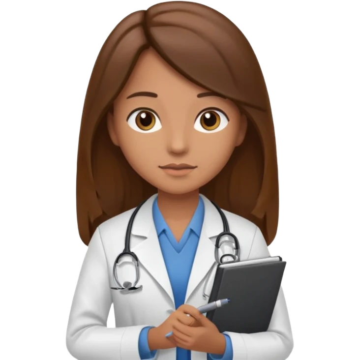 psychiatrist or therapist, mental health professional with notebook dressed like ad doctor with long brown hair  emoji