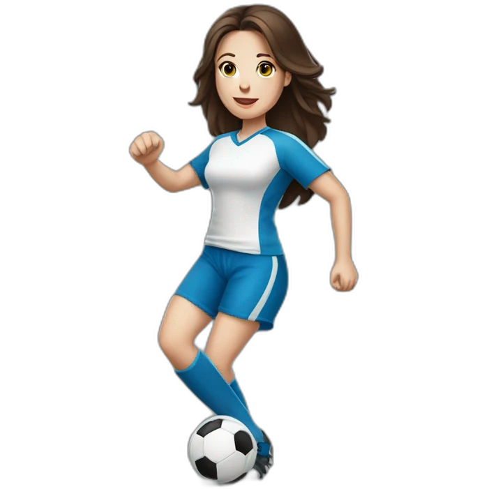 White skin brunette female playing football with very small ball emoji