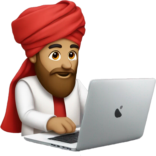 A caliph with turban and red clothes writing in a laptop emoji