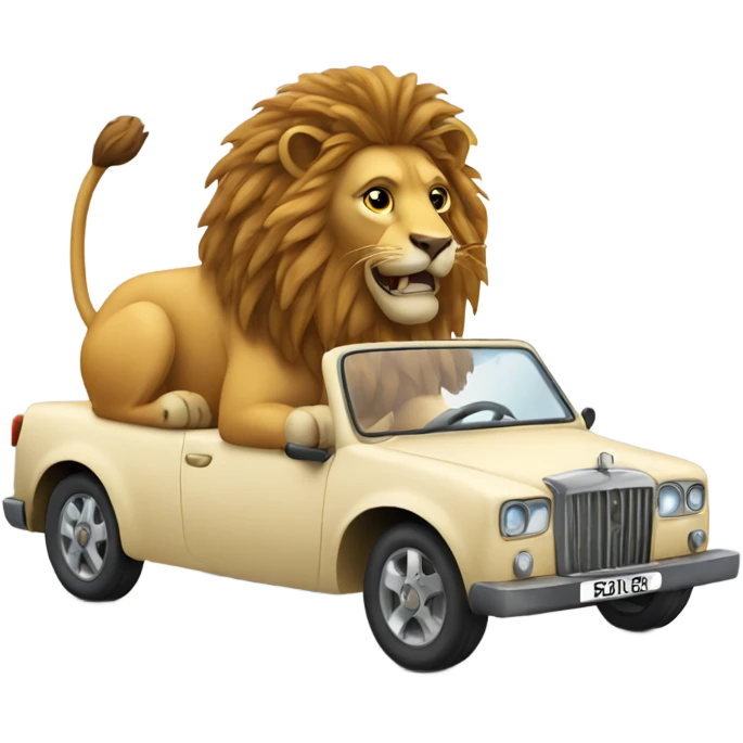 A lion driving a car emoji