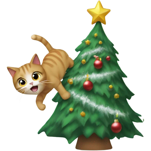 Cat knocking over a Christmas tree emoji