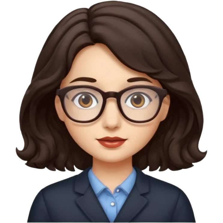chica de cabello de un largo medio y ondulado cafe obscuro de lentes y con piel blanca emoji