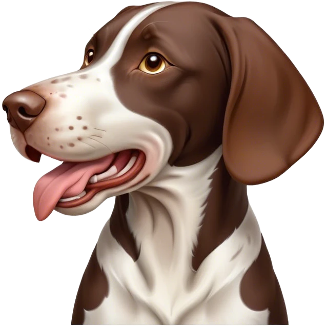 Cinematic Comical German Pointer Dog Portrait Emoji, Head tilted dramatically while yawning exaggeratedly, sleek brown and white coat with subtle spots, Simplified yet hilariously adorable features, highly detailed, glowing with an almost sarcastic glow, high shine, a mix of lazy and disinterested, stylized with a touch of playful whimsy, bright and alert but with a hilariously bored expression, soft glowing outline, capturing the essence of a mischievous yet overly dramatic dog, so meme-worthy it feels like it could leap off the screen and sarcastically demand attention, perfect for the internet's next viral meme! emoji