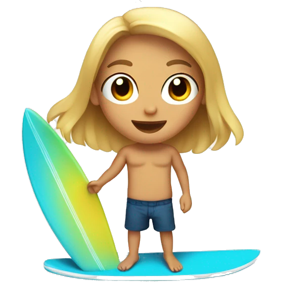 cartoon teenager on a surfboard with a transparent background emoji