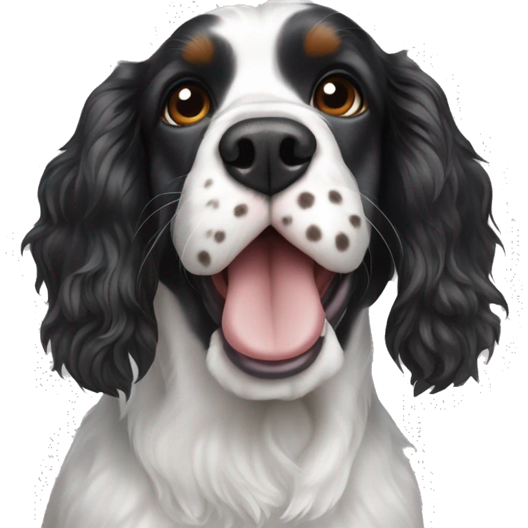 black and white english cocker spaniel with nose spots and open mouth emoji