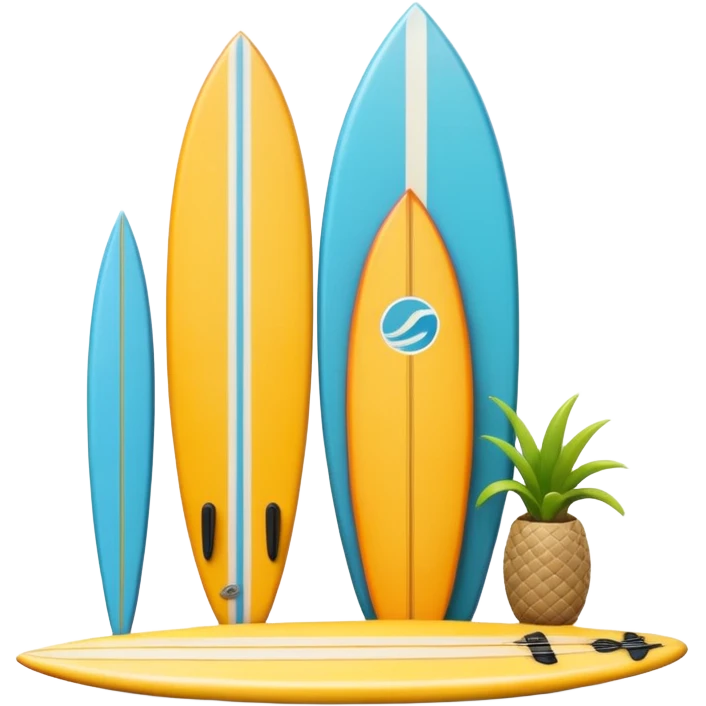 3D emoji style icon of a surf shop with surfboards, fins, and accessories on display emoji