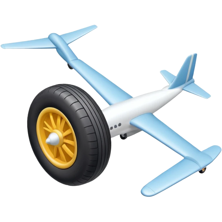 Isometric view of airplane landing gear in emoji style — one inflated, puffy wheel with a strut, soft 3D look, rounded shapes, clean and cartoon-like emoji