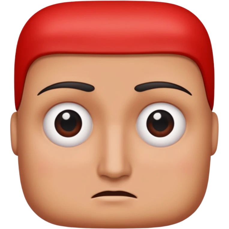 Una figura roja con cabeza cuadrada y cuerpo de rectángulos con cara con dos ojos negros como puntos y cejas preocupadas sin boca y que tenga como una especie de polvo café en la cabeza emoji