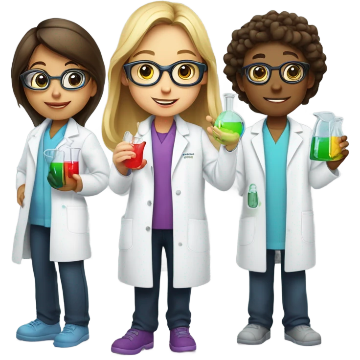 3 girls and 1 boy drinking scientists emoji