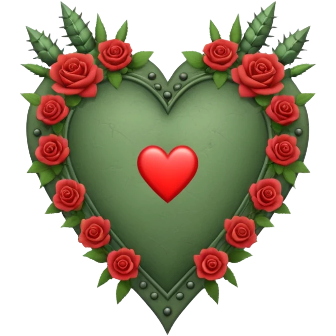 Can you make a sage green heart with a gothic design, I want roses and spikes around the heart. In the middle of the heart the letter I emoji