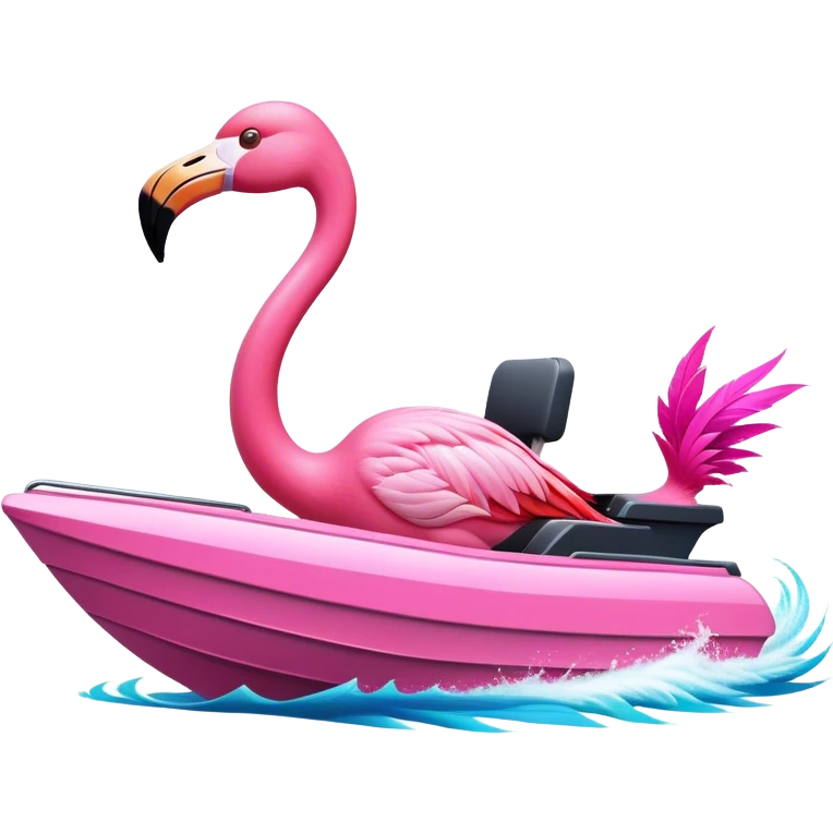 Flamingo driving a power boat emoji