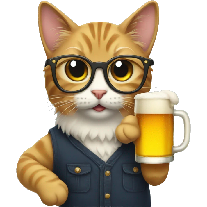 Cat wearing glasses holding a beer emoji