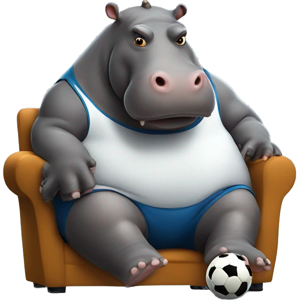 fat hippo as soccer player sit on chair emoji