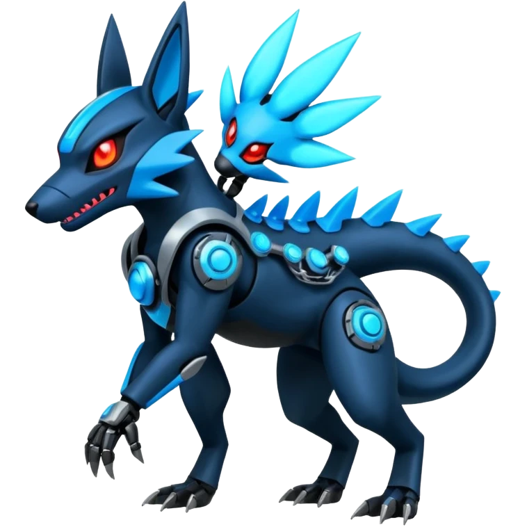 Edgy Neon-glowing punky badass cool metallic futuristic cyborg-Zeraora-Salandit-Lucario-fusion emoji