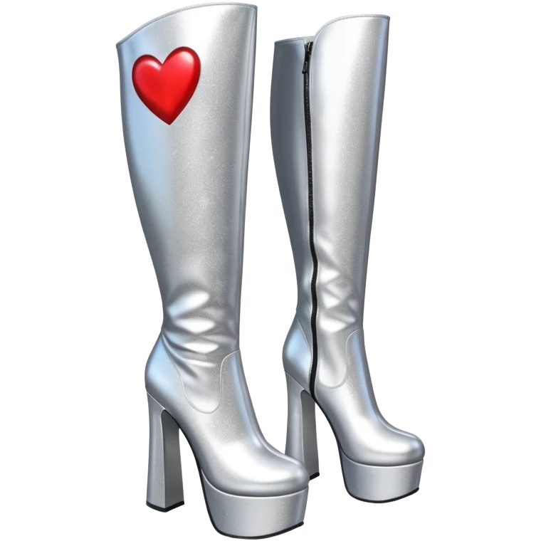glittery platform knee high gogo boots with heart on side emoji