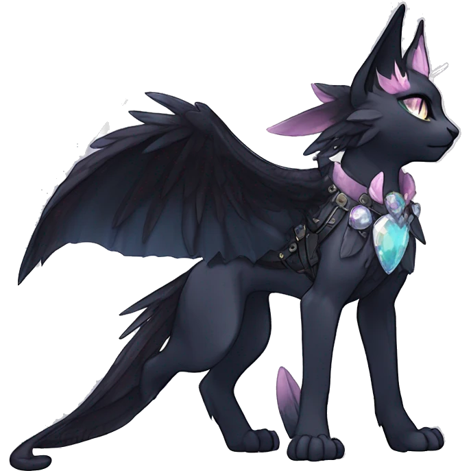 cool punk kawaii anime edgy distinguished ethereal elegant beautiful fantasy black ethereal fantasy nargacuga-Noivern-sphynx-Quiana-Fakemon collar harness moon jewels full body emoji