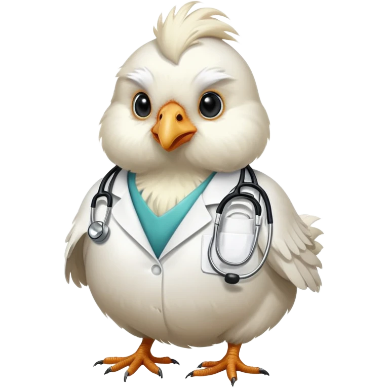 A white Silkie Bantam chicken wearing a doctor's stethoscope. emoji