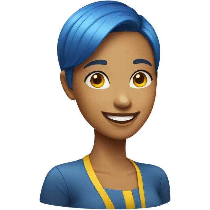 happy emoji with blue short hair girl yellow skin emoji