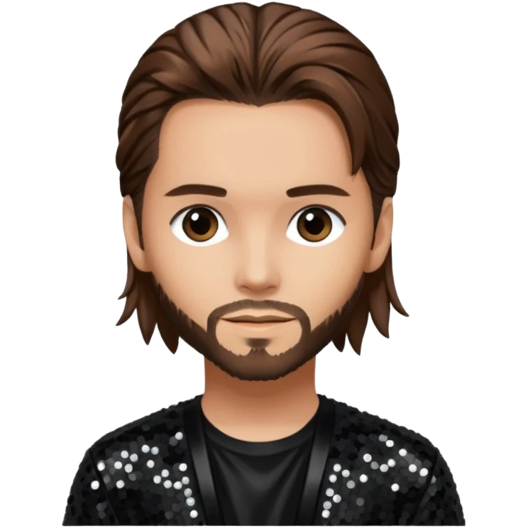 Tom Kaulitz from Tokio Hotel with long brown hair, black sequin outfit  emoji