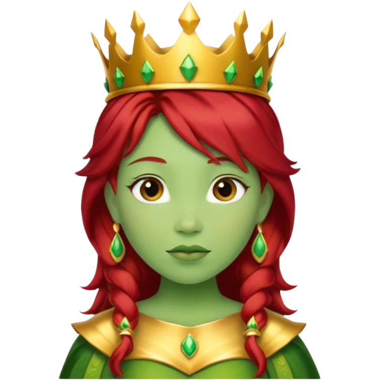 Princess Fiona as a classic fairytale princess, green ogre, red hair, wearing a crown emoji